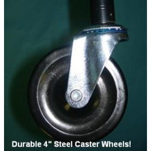 Close-up of a durable 4-inch steel caster wheel with metal bracket.