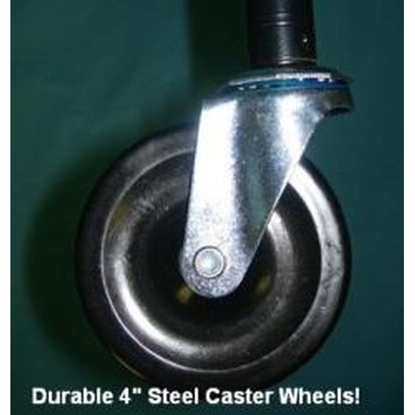 Close-up of a durable 4-inch steel caster wheel with metal bracket.