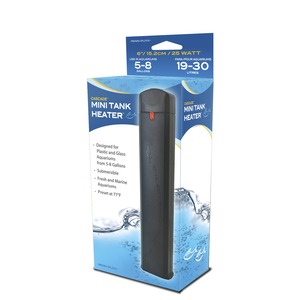 Casade Mini Tank Heater, submersible for 5–8 gallon aquariums, preset at 77°F.