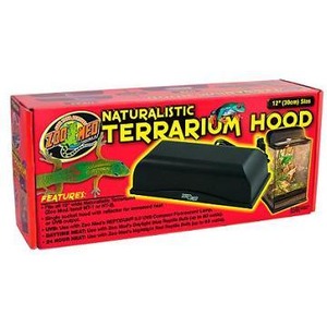 Red Zoo Med Naturalistic Terrarium Hood box featuring a black hood on the front.