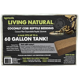 Komodo Living Natural coconut coir reptile bedding packaging featuring a snake and bold “60 GALLON TANK” label.