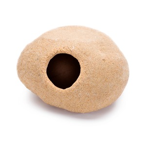 Beige rounded stone with a large circular hole through its center.