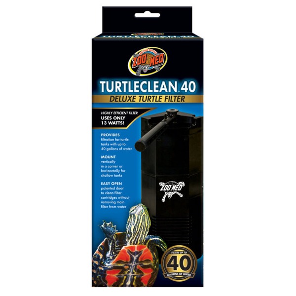 Zoo Med TurtleClean 40 Deluxe Turtle Filter box with filter unit and turtles; for tanks up to 40 gallons.