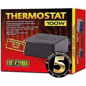Exo Terra thermostat 100W packaging with 5-year guarantee