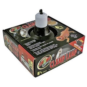 Box for an 8½-inch Deluxe Porcelain Clamp Lamp showing the clamp fixture and bulb inside.