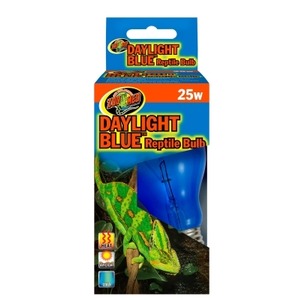 Daylight Blue Reptile Bulb 25W packaging with a green lizard and a blue bulb.