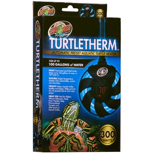 TURTLETHERM automatic preset aquatic turtle heater packaging; 300W, for up to 100 gallons of water.