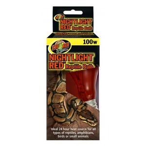 Night Light Red Reptile Bulb packaging showing 100W and a snake beside a red bulb.