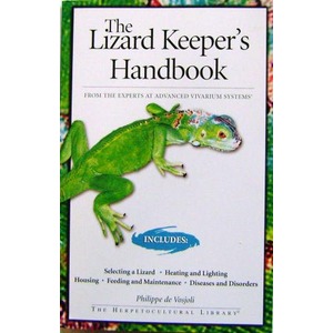 The Lizard Keeper's Handbook book cover with a green lizard on white background and a blue 'Includes' badge.