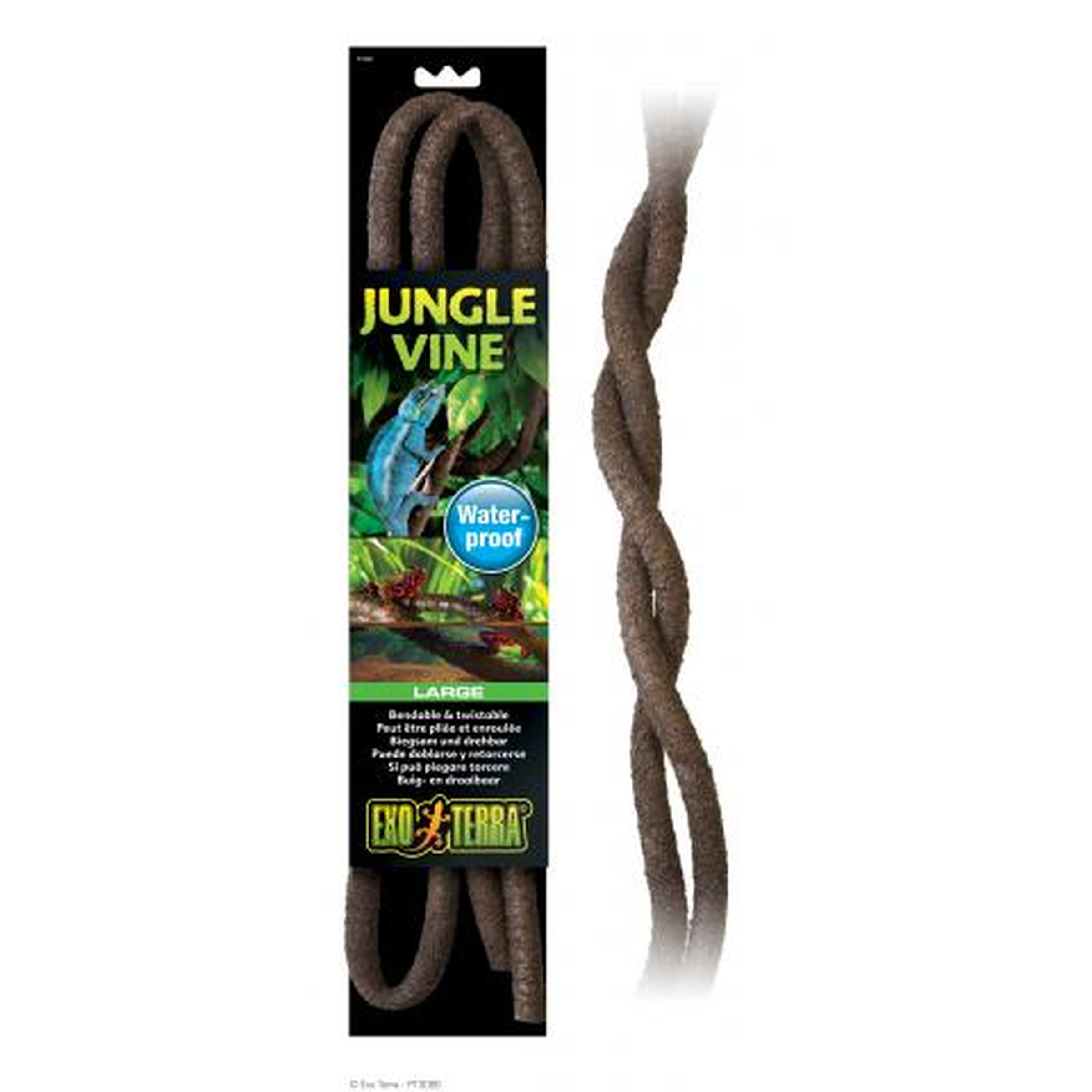 Jungle Vine water-proof braided vine product in packaging featuring a frog image and large size.