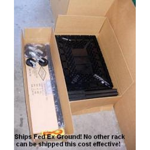 Open shipping boxes reveal a black rack-mount chassis inside with packing foam