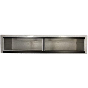 Two-slot metal mail slot with empty compartments.