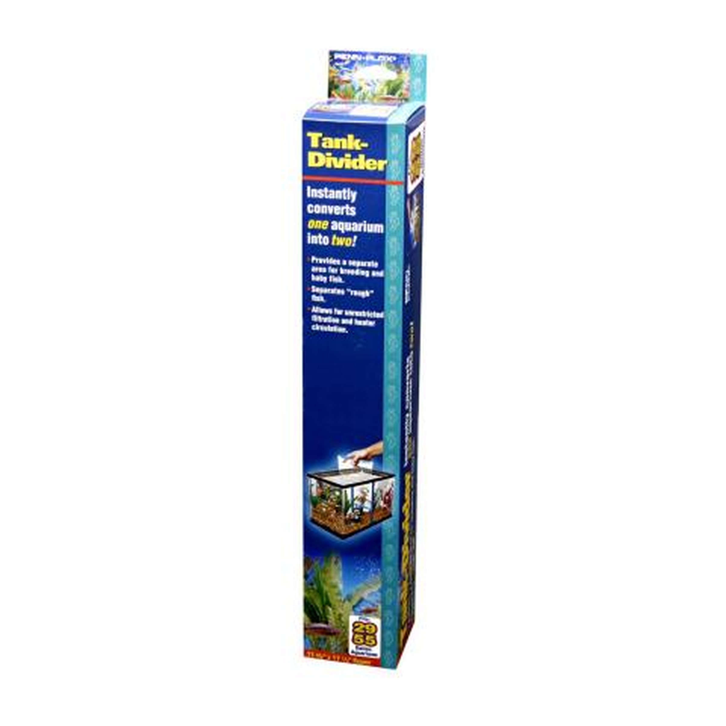 Tall blue Tank-Divider box showing an aquarium split into two sections with fish.