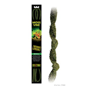 Moss Vine waterproof reptile vine, small size, packaged with a green tree frog image.