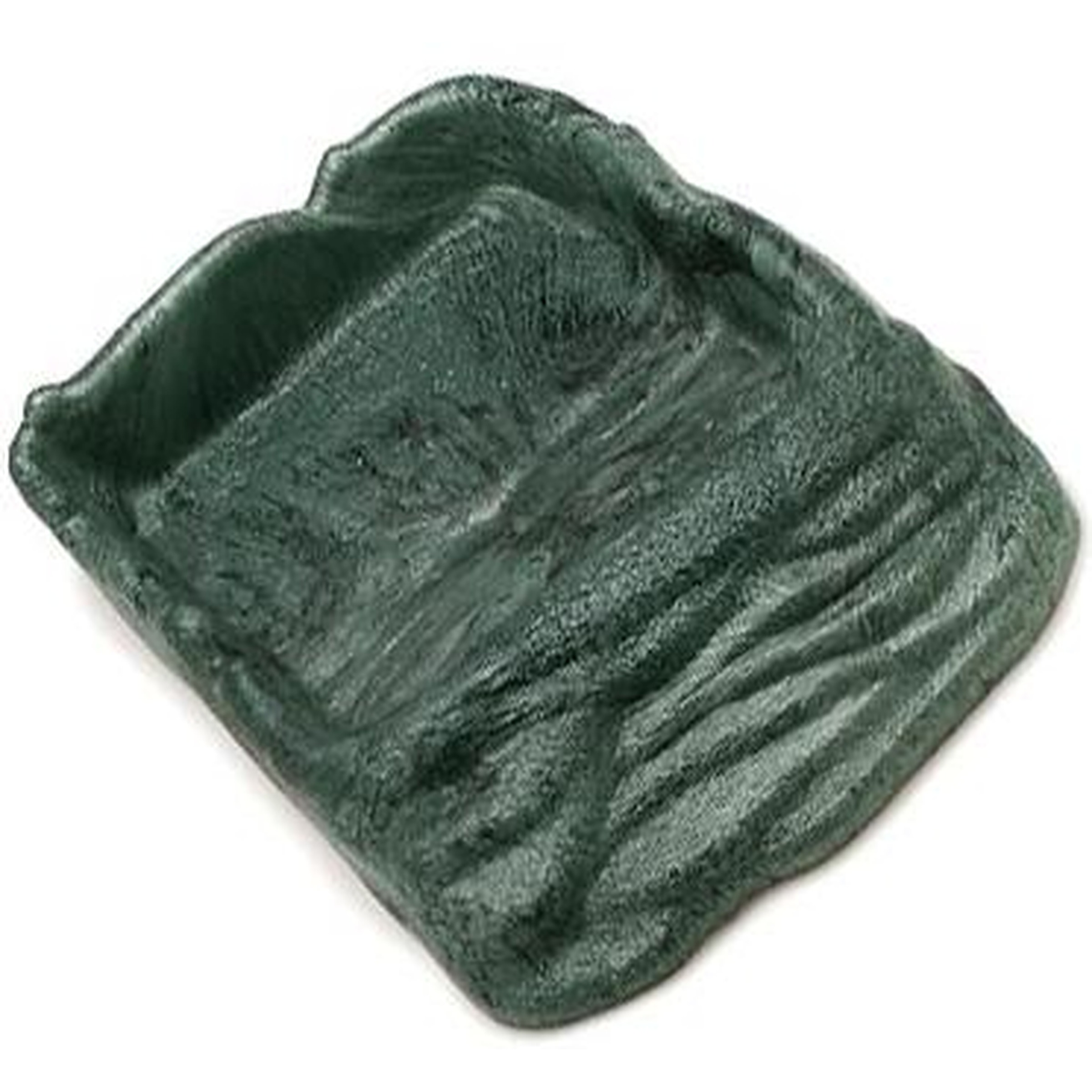 Dark green textured rock-shaped object with deep grooves.