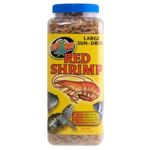 Jar of Red Shrimp drying bait with blue lid; yellow label features a red shrimp illustration.
