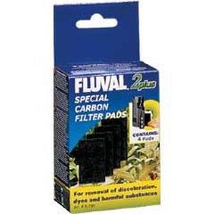 Fluval Special Carbon Filter Pads box for aquarium filter, showing carbon pads and yellow warning panel.