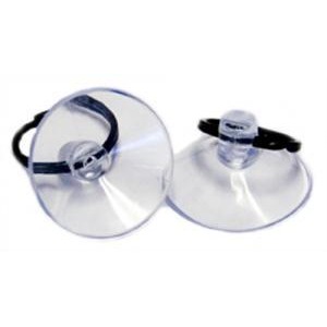 Two clear suction cups with black straps and a center connector.