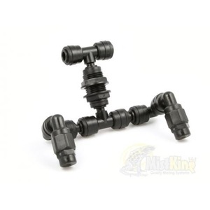 Modular black plastic pipe joint tripod with adjustable elbows and feet.