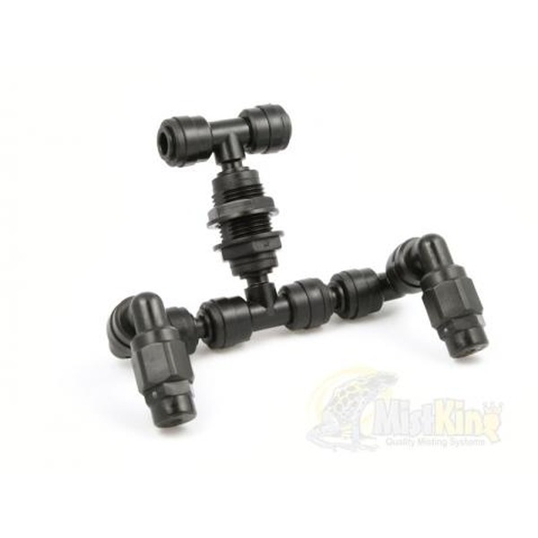 Modular black plastic pipe joint tripod with adjustable elbows and feet.