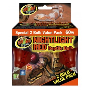 Zoo Med Nightlight Red Reptile Bulb, 60W, two-bulb value pack in orange-black box packaging.