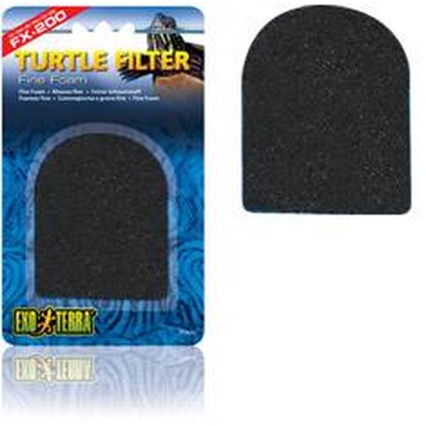 Turtle Filter packaging with a black foam filter and a detached foam pad.