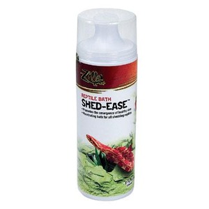 White spray bottle labeled Shed-Ease Reptile Bath, with red lizard artwork on the label.