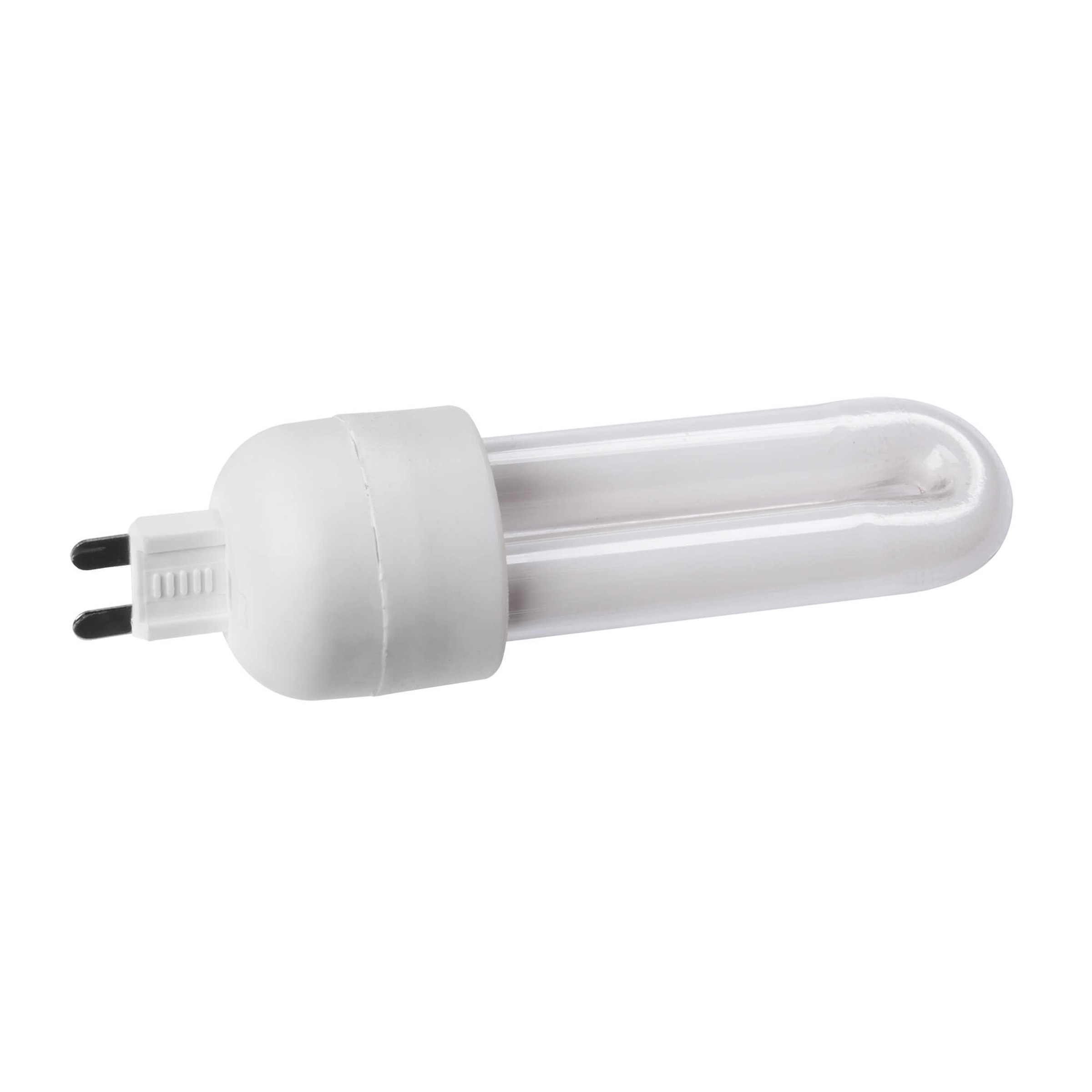 White compact fluorescent light bulb with two-pin base
