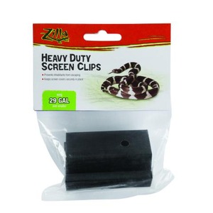 Zilla heavy duty screen clips in plastic packaging; black clip, label shows a coiled snake and 29 GAL.