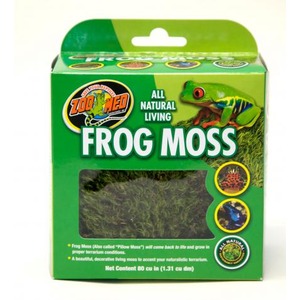Zoo Med Frog Moss box with a window showing moss, a frog graphic, and “All Natural Living” label.