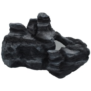Dark gray faux rock formation with a small mesh cave opening
