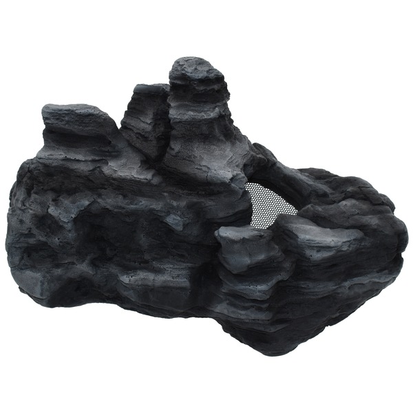 Dark gray faux rock formation with a small mesh cave opening