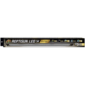 Reptisun LED 34" light bar packaging with sunrise/sunset timer; 48W, 6800 lm, 5000K.