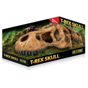Box packaging showing a T-Rex skull fossil replica on a green jungle background with bold yellow "T-REX SKULL" text.