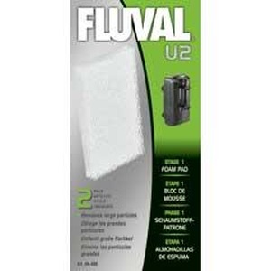 Fluval U2 filter packaging with foam pad and green side panel.