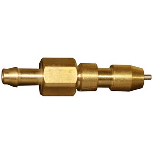 Brass compression-style adapter with a hex center section and tapered ends.