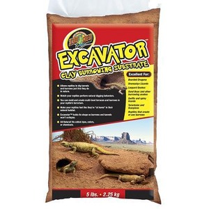 Excavator clay burrowing substrate bag featuring a desert scene with lizards crawling on soil.