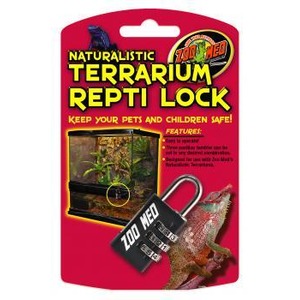Packaging for Naturalistic Terrarium Repti Lock showing a small terrarium and a black combination lock.