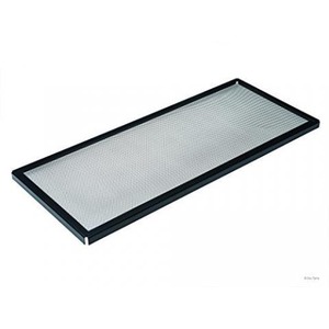 Rectangular air filter with metal mesh and dark frame.