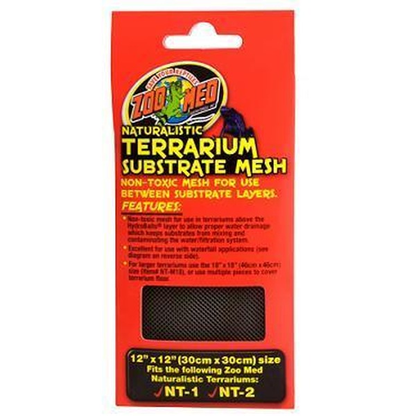 Red Zoo Med naturalistic terrarium substrate mesh packaging featuring a black mesh panel.