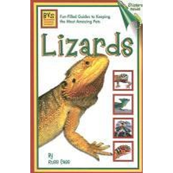 Lizards book cover featuring a large bearded dragon and four small inset photos of other lizards.