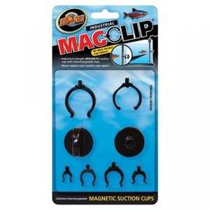 Industrial MagClip magnetic suction cups packaging showing several black clamps and suction cups.