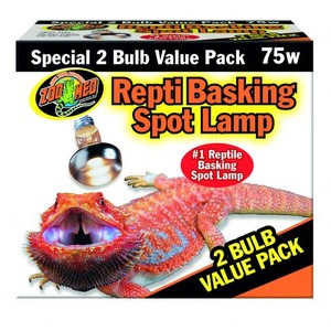 ZoMed ReptI Bask ing Spot Lamp 2-bulb value pack; red lizard on front with bold product text.
