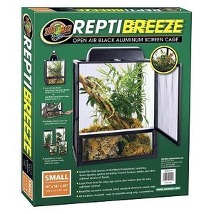 ReptiBreeze open-air screen cage packaging featuring a terrarium with plants and a lizard inside.