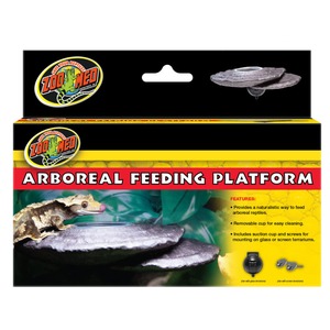 Zoo Med Arboreal Feeding Platform product box showing a lizard on a rock dish.