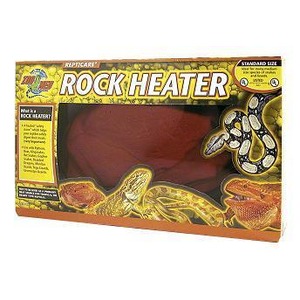 Rock Heater reptile heat rock in yellow packaging with snake artwork.