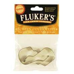 Two metal screen cover clips in orange Fluker's packaging.