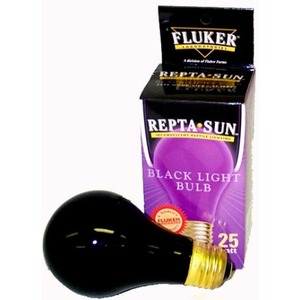 Purple Repta-Sun Black Light Bulb box with a black light bulb in front.