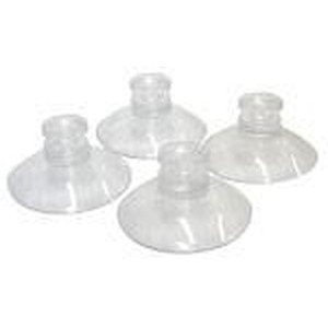Four transparent glass suction cups on a white background.