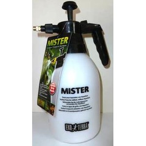 White spray bottle labeled MISTER with black trigger and attached product tag.